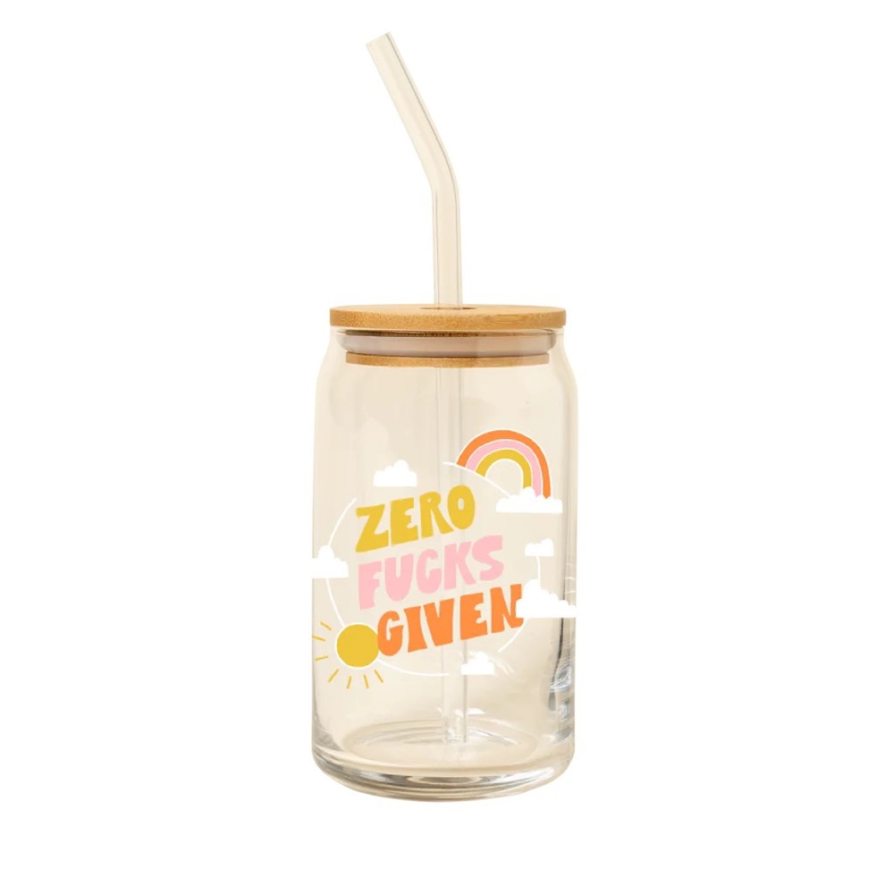 Glass cup with lid and straw